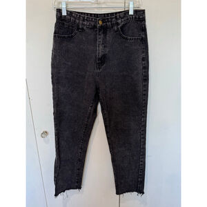 Women's SHEIN Black Acid Wash high rise Ankle Cropped Jeans raw hem US 6